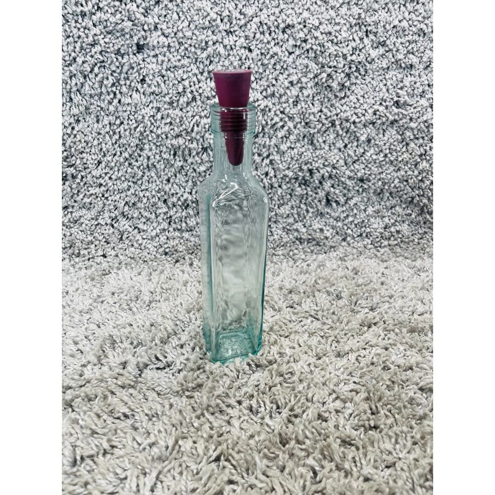 Vintage Green Glass Apothecary Style Bottle With a Pour Stopper 9 Inch For Oil